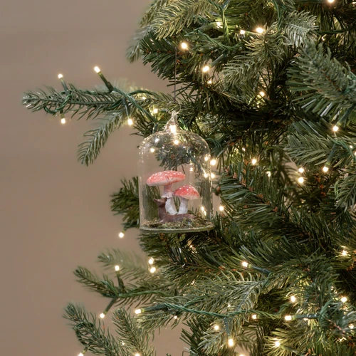 DEER & MUSHROOMS IN GLASS DOME ORNAMENT