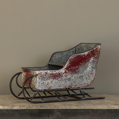 AGED RED TABLETOP SLEIGH