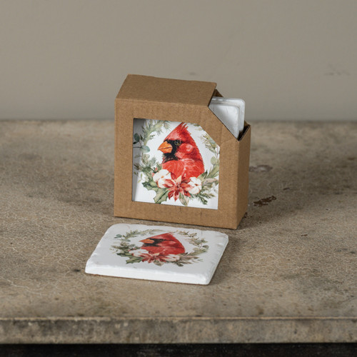 SET/4 CARDINAL WREATH COASTERS