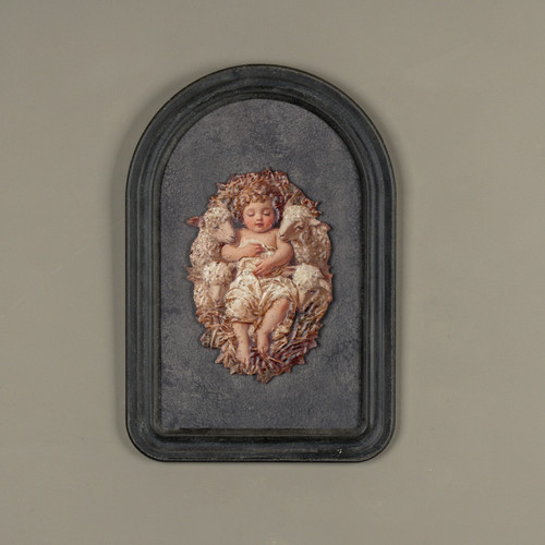 12" BABY JESUS W/ LAMBS METAL SIGN