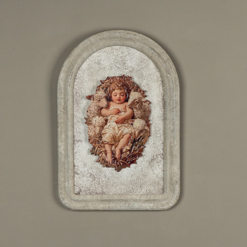 12" BABY JESUS W/ LAMBS METAL SIGN