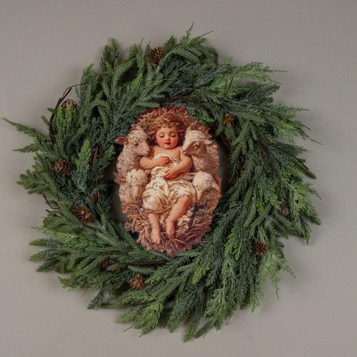 12" BABY JESUS W/ LAMBS METAL SIGN