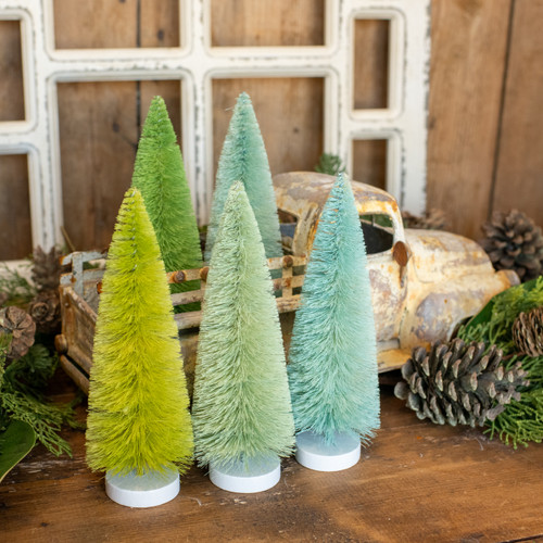 SET/ 5 - 8" GREEN HUES BOTTLEBRUSH TREES BOX