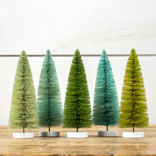 SET/ 5 - 8" GREEN HUES BOTTLEBRUSH TREES BOX