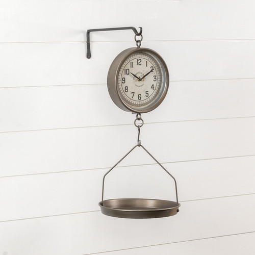 GREY METAL HANGING SCALE CLOCK