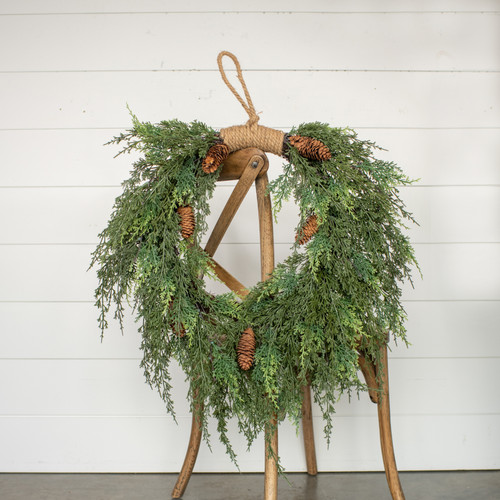 28" CEDAR & CONES HANGING WREATH