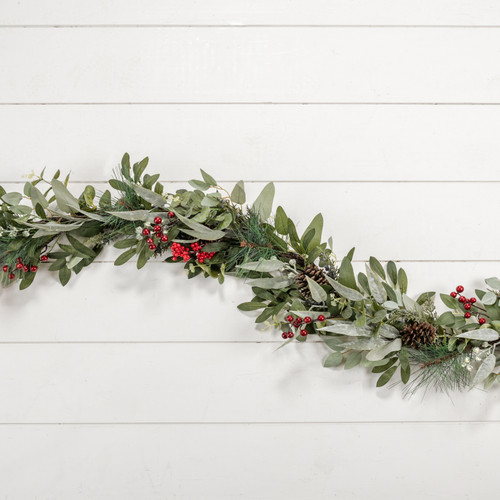 6' MIX EUCALYPTUS W/BERRIES & CONES GARLAND