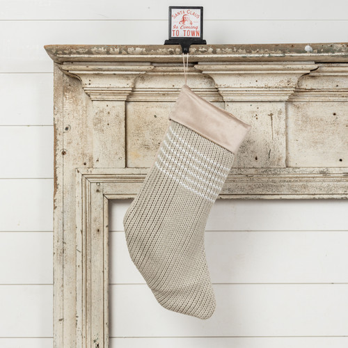 24" GREY STOCKING WITH WHITE STRIPES