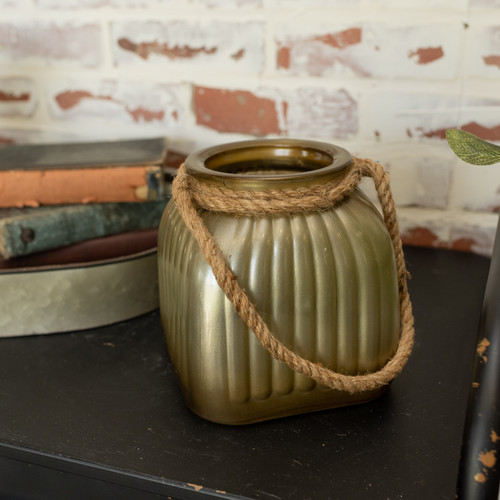 6.75" GOLD GLASS VOTIVE W/ ROPE HANDLE