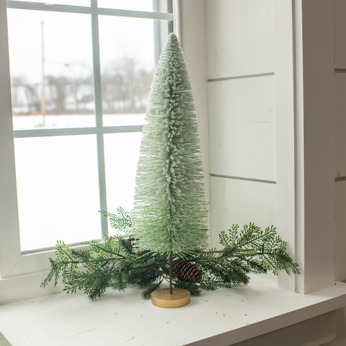 20" GREEN OMBRE FLOCKED LONG STEM BOTTLEBRUSH TREE