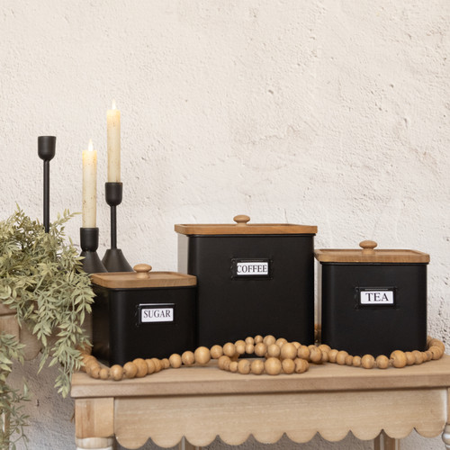 SET/ 3 BLACK METAL CANISTER