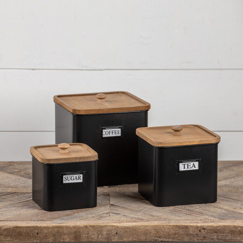 SET/ 3 BLACK METAL CANISTER
