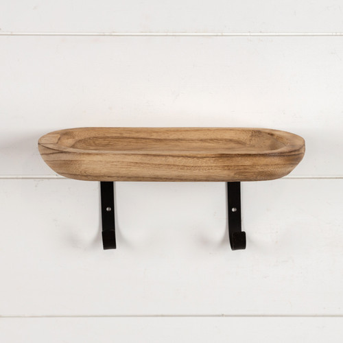 12" WOOD SHELF WITH WALL HOOKS