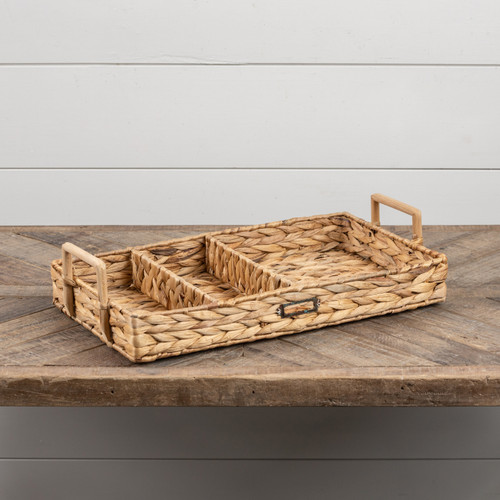 THREE SECTION WOVEN TRAY W/HANDLES