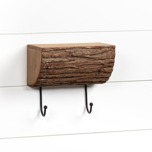 10" SPLIT WOOD SHELF W/ HOOKS