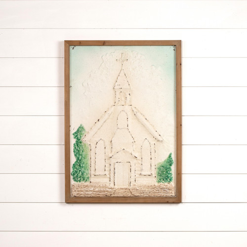 PRESSED METAL CHURCH FRAMED WALL SIGN