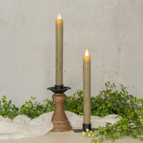 SET/ 2 - 9.5" MOVING FLAME GREEN TAPER CANDLE