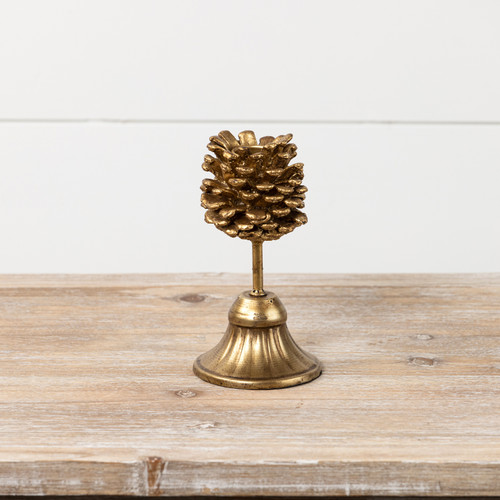 6.5" GOLD PINECONE TAPER CANDLE HOLDER