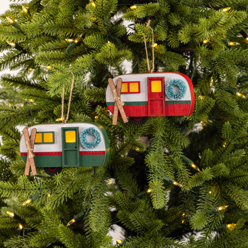 SET/ 2 LED LIGHTED MOTORHOME ORNAMENT