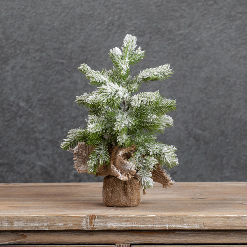 12" SNOWY TREE W/BURLAP BASE