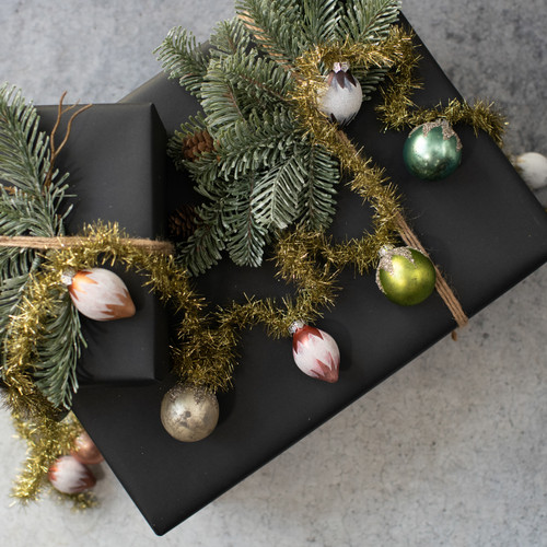 6' GOLD TINSEL GARLAND WITH GLASS BULBS