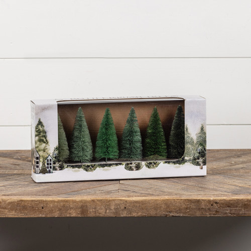 SET/6 - 6" GREEN HUES BOTTLE BRUSH TREES
