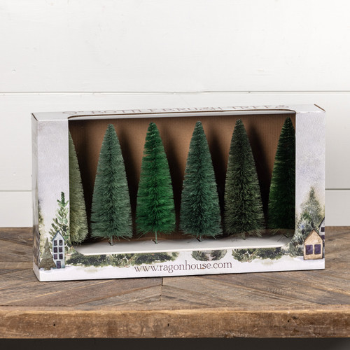 SET/6 - 9" GREEN HUES BOTTLE BRUSH TREES
