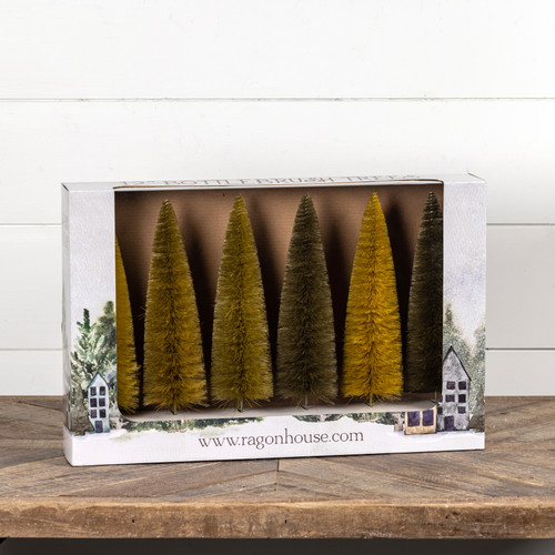 SET/6 - 12" MUSTARD HUES BOTTLE BRUSH TREES