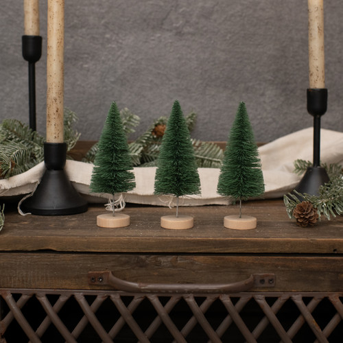 SET/ 3 - 6" DARK GREEN BOTTLEBRUSH TREES