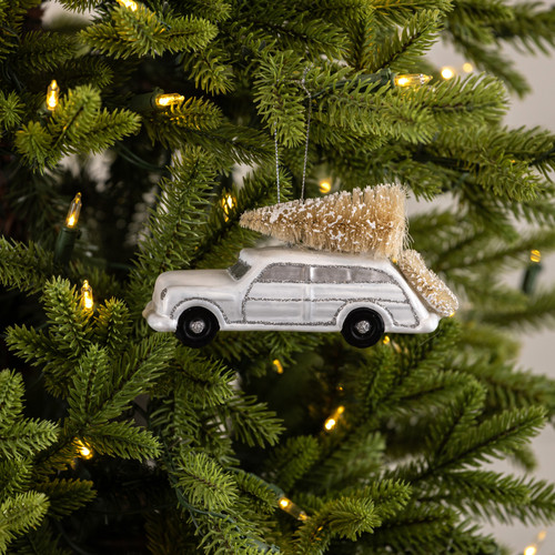 MATTE WHITE CAR W/ TREE ORNAMENT