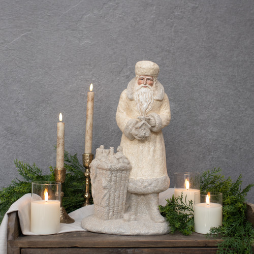 18" CREAM & GREY SANTA W/ TOY BAG