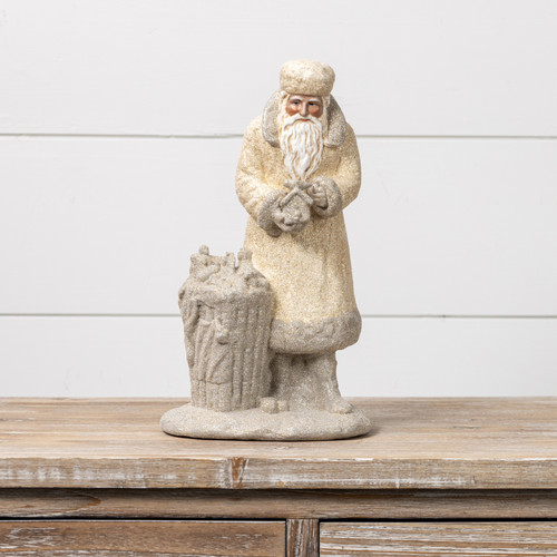 12" CREAM & GREY SANTA W/ TOY BAG