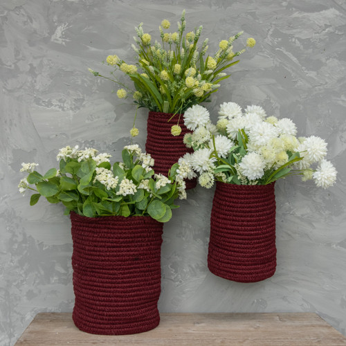 SET/3 RED WEAVE HANGING BASKETS