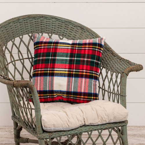 18" SQUARE WHITE TARTAN PILLOW