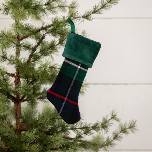 8" TARTAN STOCKING ORNAMENT W/ GREEN CUFF