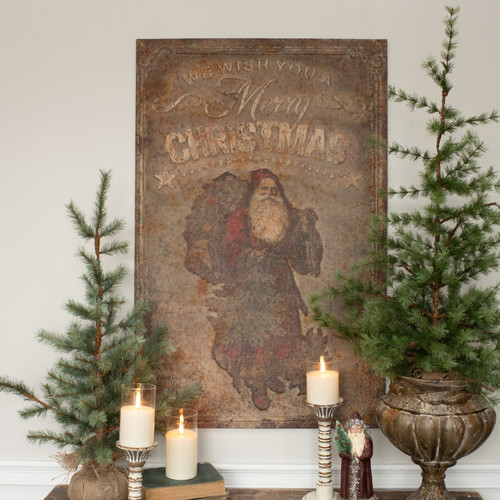 38.75" METAL MERRY CHRISTMAS SANTA PLAQUE