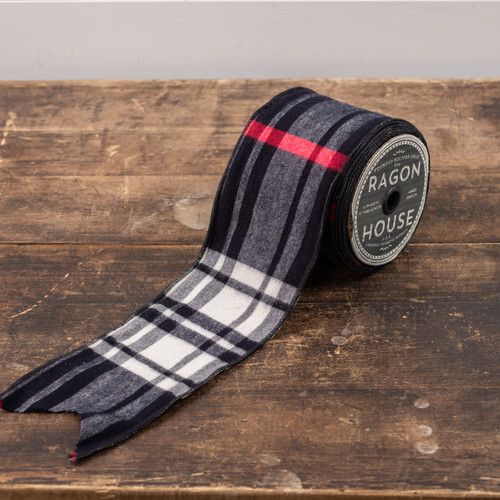 BLACK TARTAN WIRED RIBBON