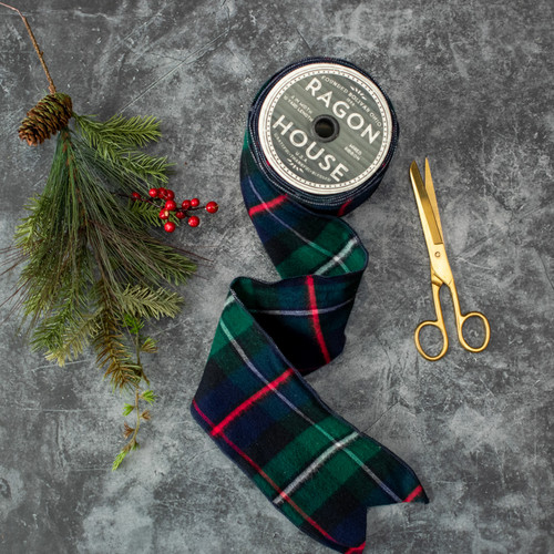 GREEN TARTAN WIRED RIBBON