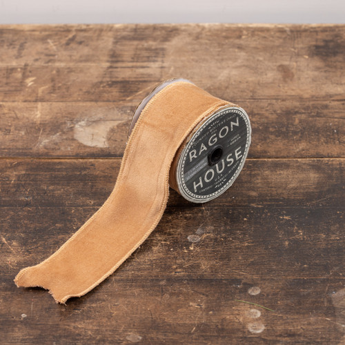 2.5" GOLDEN TAN VELVET WIRED RIBBON