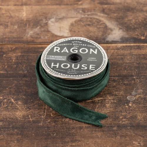 1" EMERALD GREEN VELVET WIRED RIBBON