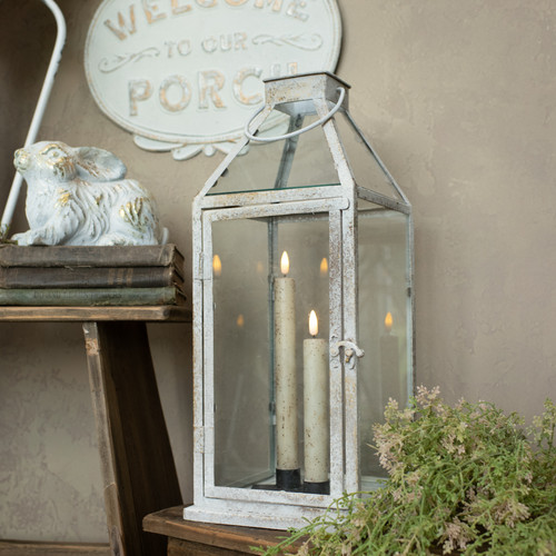 17.75" WHITEWASHED SQUARE LANTERN