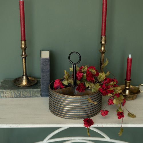 ANTIQUE GOLD & BLACK ROUND CADDY W/ DIVIDERS