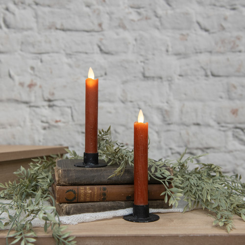 SET/ 2 - 6.75" MOVING FLAME BRONZE TAPER CANDLE