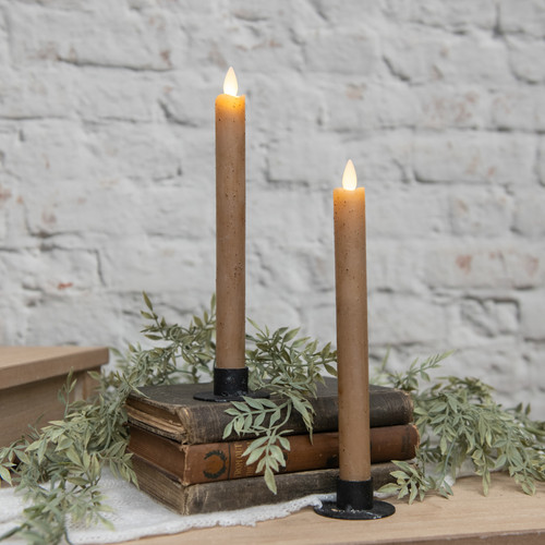SET/ 2 - 9.5" MOVING FLAME BEIGE TAPER CANDLE