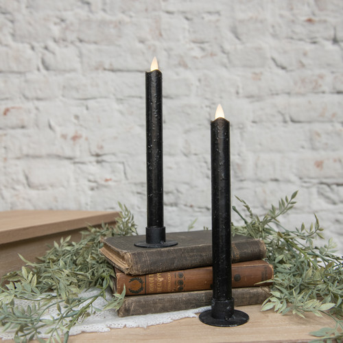 SET/ 2 - 9.5" MOVING FLAME BLACK TAPER CANDLE