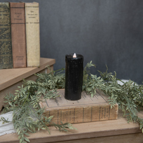 2X5" MOVING FLAME BLACK PILLAR CANDLE