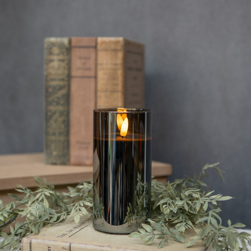6" BLACK GLASS 3D FLAME CANDLE