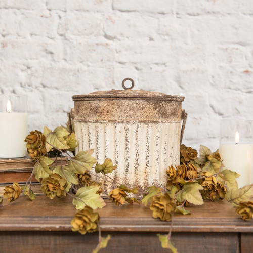 10" DISTRESSED WHITE BUCKET W/ LID & HANDLE