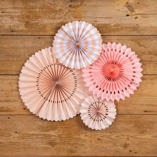 SET/ 4 PINK & WHITE PAPER FANS