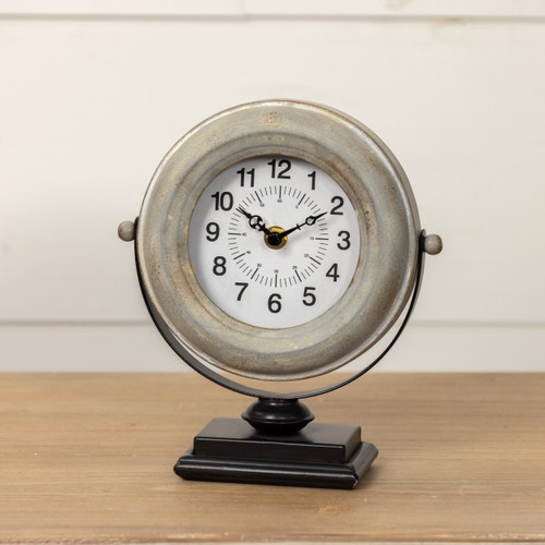 GREY TABLETOP CLOCK ON BLACK STAND